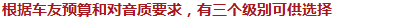 根據(jù)車友預算和對音質(zhì)要求，有三個級別可供選擇